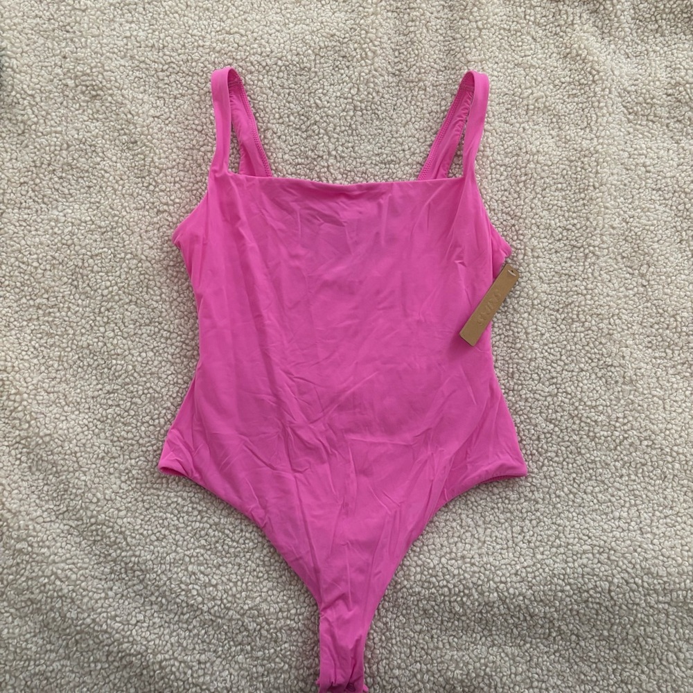 Pink Women's Square Neck Bodysuit